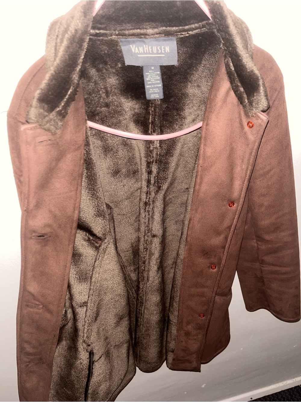 Van Heusen Brown Faux-Suede Jacket with Plush Faux-Fur Lining